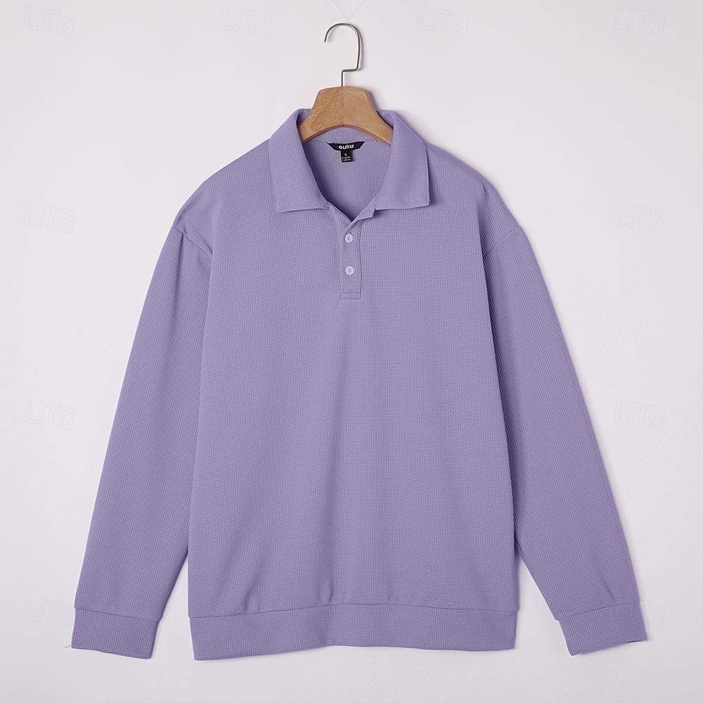 Herren Waffel-Poloshirts Textur Formell Geschäft Gerippter Polokragen Langarm Mode Einfarbig Knöpfe Rein Herbst Frühling & Herbst Lässiger Schnitt Schwarz Leicht Grün Grün Hellblau Violett Khaki 2026 - $28.49 –P14