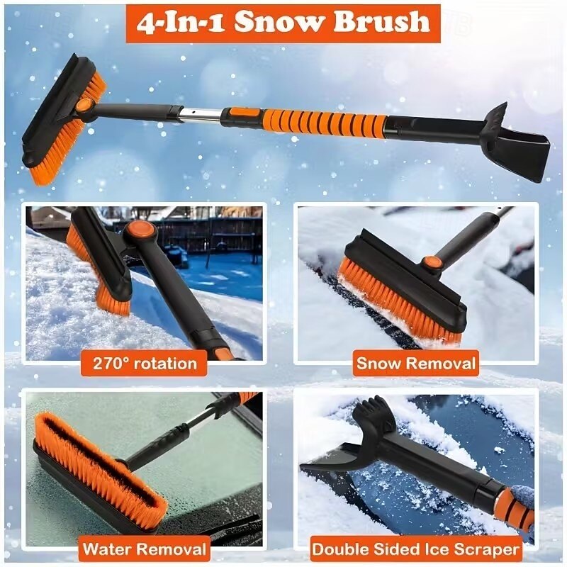 Sneeuwborstel- en schraperset van 41 inch voor auto's - 5-in-1 telescopische ijskrabber met rubberen borstel, schuimrubberen handvat, 270° draaibare kop en schep - universeel sneeuwruimgereedschap 2026 - $31.99 –P2