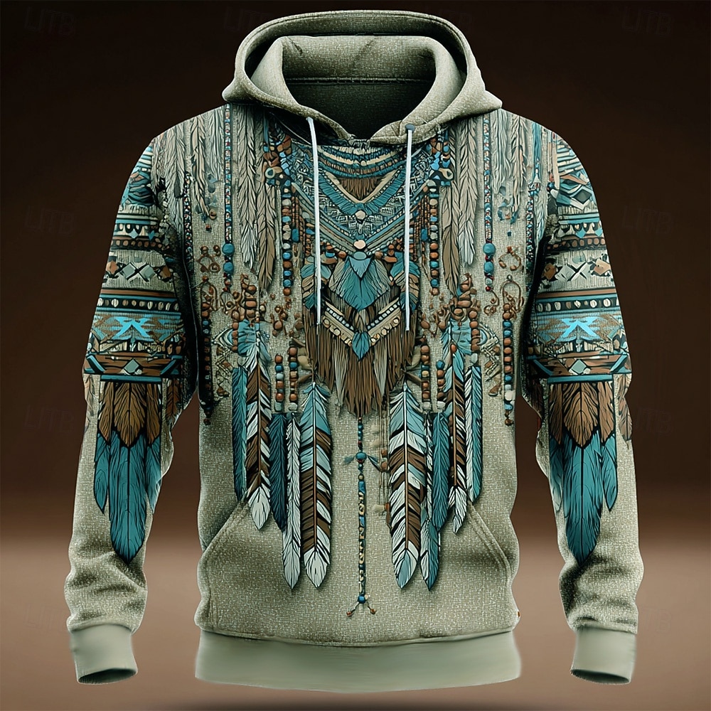 Per uomo Tribale Felpa con cappuccio Felpa Moda Etnico Vintage Retrò Manica Lunga Girocollo All'aperto Viaggio Feste Regalo Blu Marrone Verde Coulisse Autunno Inverno progettista S M L XL XXL XXXL del 2026 a $32.99 –P3