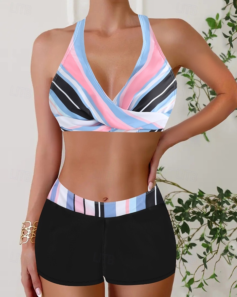Women's Swimwear 2 Piece Shorts Swimsuit Backless Vacation Beach Wear Geometic V Neck Sleeveless Bathing Suits 2026 - $24.99 –P4
