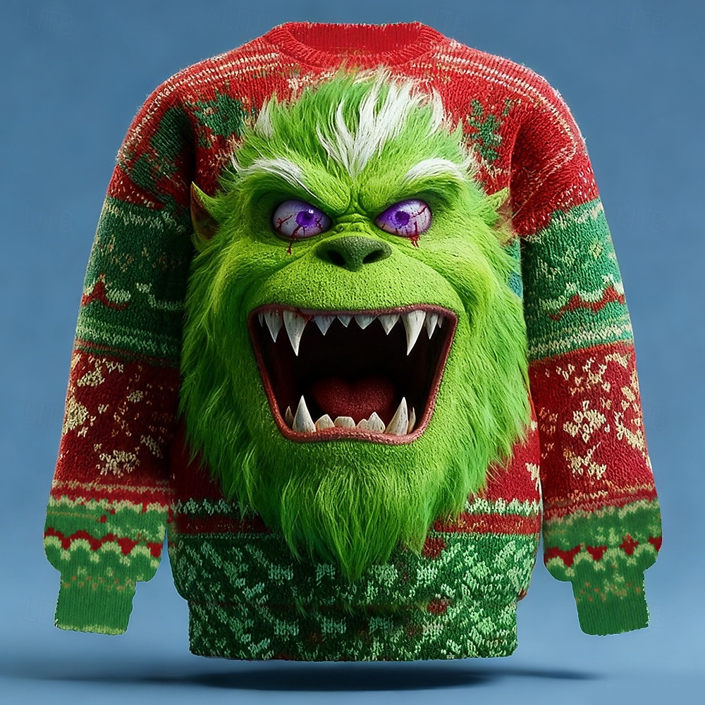 Ugly Christmas Sweater Men's Cartoon Print Holiday Pullover Sweater Jumper Knitwear Crewneck Casual Vacation Daily Festival Knitting Keep Warm Long Sleeve Spring Fall Winter Red -1 Red -2 Red -3 2026 - $39.99 –P2