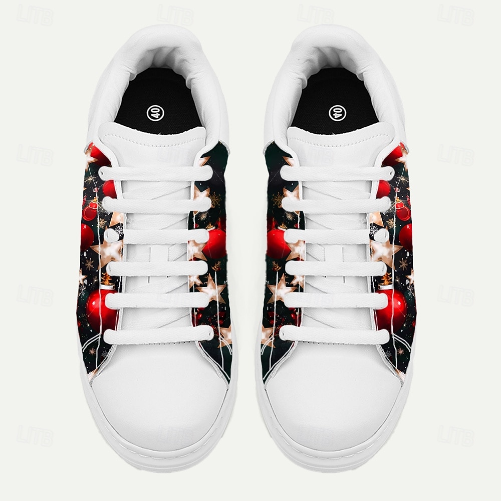 Vita julskor för män med röda och guldfärgade ornament - snygga och bekväma skor för fester och högtider 2025 - $54.99 –P4