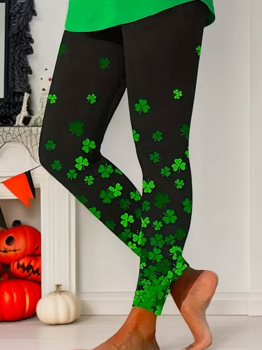 Leggings für Damen zum St. Patrick's Day – kuschelige Leggings für Urlaub und Freizeit, lange Hose mit hohem Bund, grafischem Kleeblattmuster, bequem, dehnbar, lässig, für Alltag und Frühling, Herbst und Freizeit, schmal geschnitten 2026 - $6.49 –P4