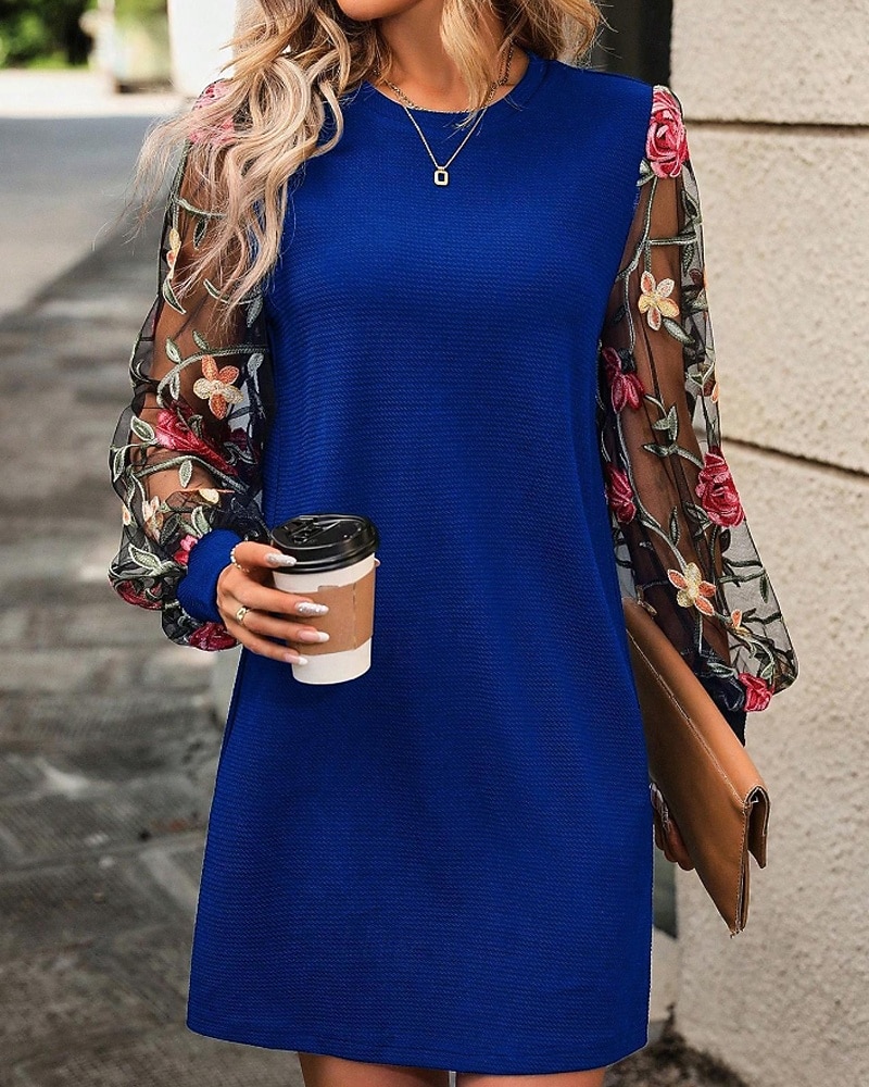 Women's Mini Dress Casual Dress T Shirt Dress Tee Dress Print Dress Modern Daily Outdoor Vacation Regular Fit Floral Long Sleeve Crew Neck Blue Black Apricot Summer Spring 2026 - $26.99 –P11