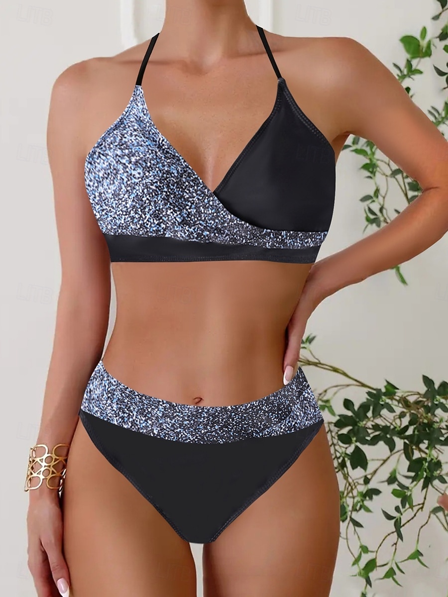 Kvinnors Tankini 2-delad baddräkt med fräck midjekontroll hög midja slank rygglös semester strandkläder halterneck ärmlös baddräkt 2026 - $19.99 –P8