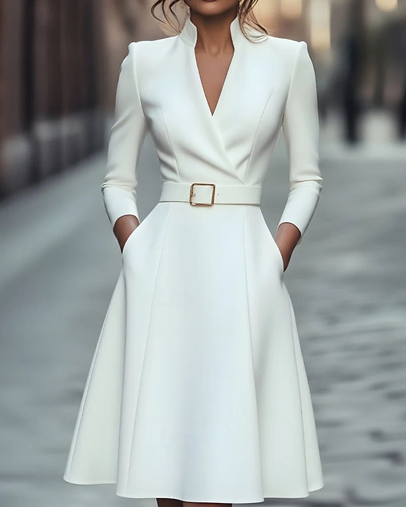 Dámské Mini šaty Černé šaty Plášťové šaty Elegantní Módní Moderní Denní Kancelář Dovolená Běžný Bez vzoru Dlouhý rukáv Do V Černá Bílá Fialová Tmavomodrá Jaro Podzim Zima 2026 - $17.99 –P2