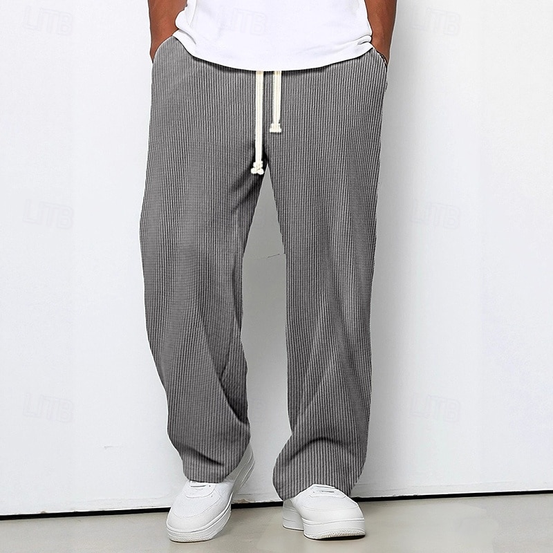 Męskie Spodnie dresowe z szerokimi nogawkami Spodnie Spodnie sztruksowe Luźne spodnie Spodnie codzienne Ściągana na sznurek Elastyczny pas Równina Prążki Odprowadza wilgoć Oddychający Pełna długość 2026 - $24.99 –P2