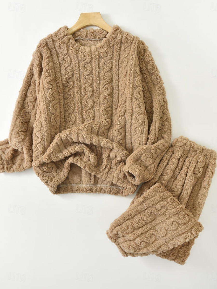 Női Pizsama Alkalmi Kényelmes Tiszta szín Rugalmas derék Nadrág Otthon Napi Hosszú ujj Terített nyak Fehér Rubin Sötétkék Bíbor Khakizöld Tavasz Ősz Tél Laza öltözet 2026 - $24.99 –P18