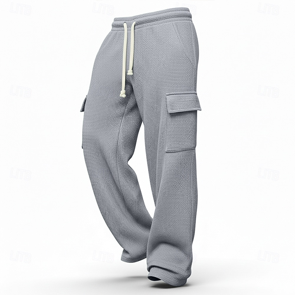 Herren Waffel Cargo-Hosen Cargo-Jogginghose Hose Gerade geschnittene Sweatpants Kordelzug Elastischer Bund Mehrere Taschen Einfach Feuchtigkeitsableitend Atmungsaktiv Volle Länge Sport im Freien 2026 - $22.99 –P6