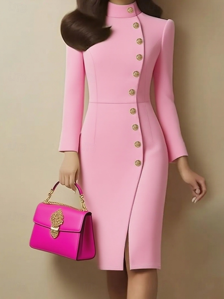 Mulheres Minivestido Vestido da bainha Vestido Bodycon Vestidos Semi-Formais Escritório Normal Tecido Manga Longa Gola Alta Preto Branco Primavera Outono de 2026 por $13.99 –P5