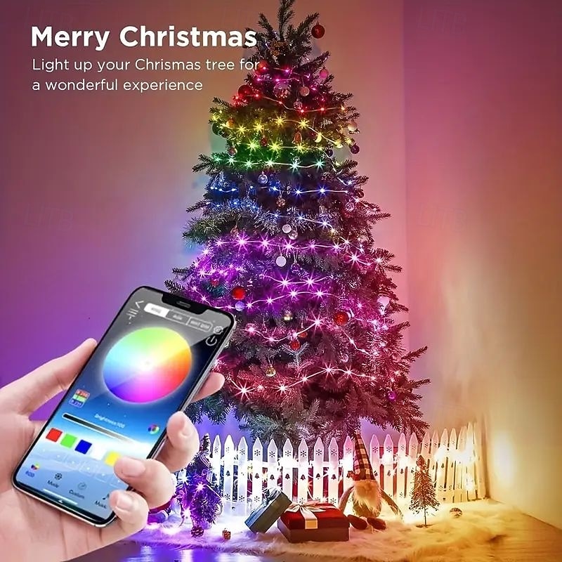 Smart Remote Control LED Fairy String Lights Support App Control USB Power Supply 200/100/50 LEDs Music Synchronization RGB Color Changing forWedding Home Bedroom Party Holiday Decoration 2026 - $25.99 –P5