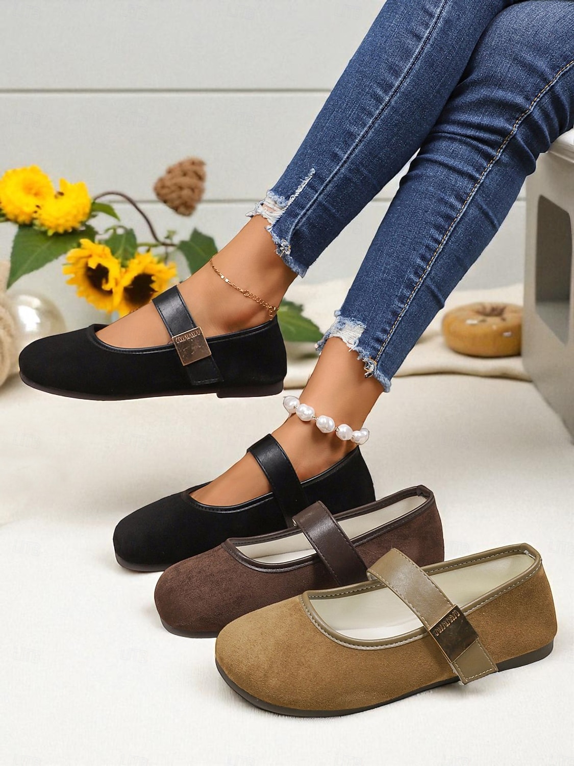 scarpe basse larghe da donna in stile mary jane marroni – scarpe a piedi nudi in pelle scamosciata marrone con punta tonda e fibbia, comode calzature basse retrò per l'ufficio e gli outfit casual del 2026 a $24.99 –P5