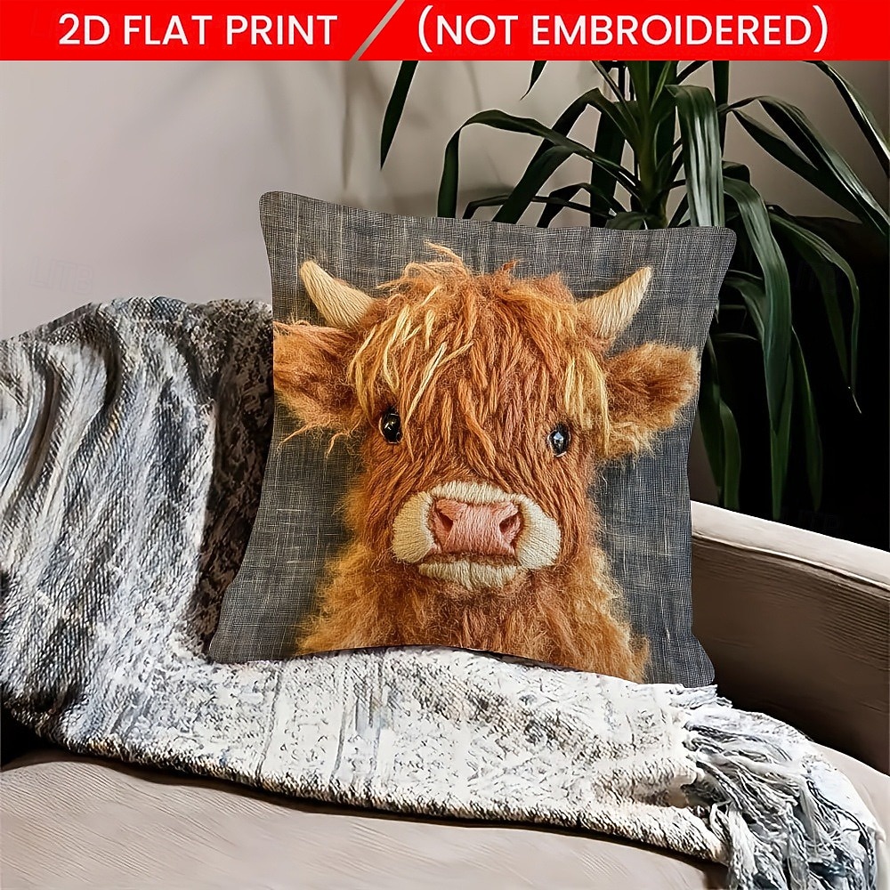 Highland Cow Pillow Covers 2D Flat Print Cute Calf Plush Cushion Covers Soft Short Velvet Decorative Throw Pillowcase for Sofa Couch Living Room Home Farmhouse Decor 2026 - $7.99 –P8