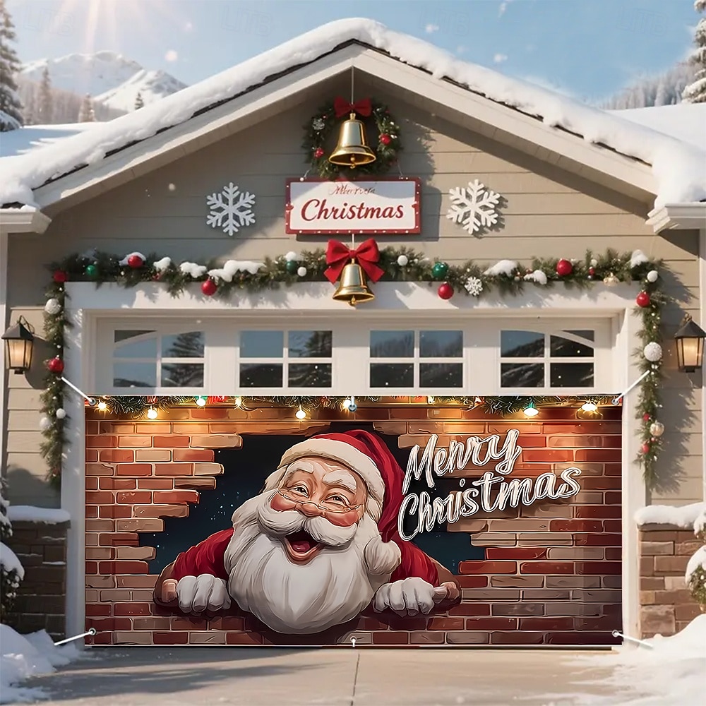 Jul tapet Garasjeportdeksel Stor opphengning julenissen god jul søt stil 3D Party Utendørs Ferie Bakgrunner for skyting Yard Hjemmedekor 2026 - $39.99 –P3