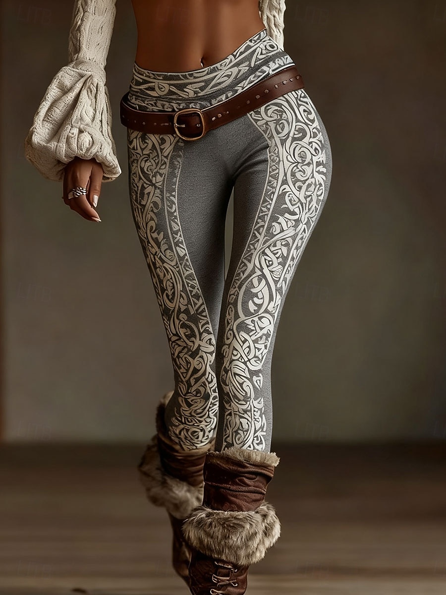 Dam Damasker Semester Vintage Etnisk Stil Ankellång Hög midja Grafisk Geometrisk Mjuk Bekväm Elastisk Dagligen Hem Utomhus Svart Blå Purpur Kaffe Vår Höst Vinter Smal passform 2026 - $21.99 –P3