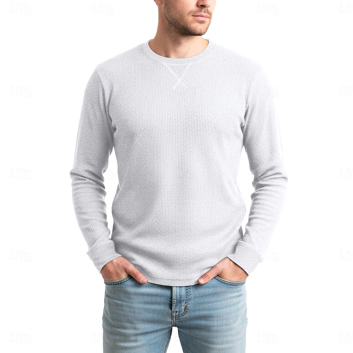 Муж. Футболка с вафельным рисунком Футболка Длинный рукав Вырез под горло Все сезоны Сплошной цвет Традиционный / винтаж На каждый день Гладкая ткань на открытом воздухе Дом Для занятий спортом 2026 - $15.99 –P3