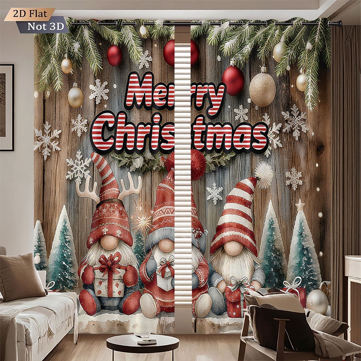Tende termiche isolanti con stampa digitale 3D a forma di gnomo natalizio, set da 2 pezzi di tende oscuranti con occhielli per balconi esterni, soggiorno e arredamento per la casa del 2025 a $28.99 –P6