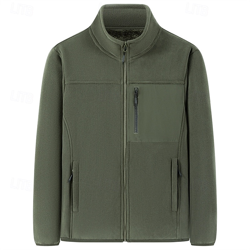 Voor heren Winterjack Fleecejack Vrijetijdsjas Vakantie Dagelijks Thermisch Warm Zak Fleece Herfst winter Effen Modieus Streetwear Opstaand Normaal Zwart Rood Khaki Leger Groen Donkerblauw Jacks 2026 - $41.99 –P2