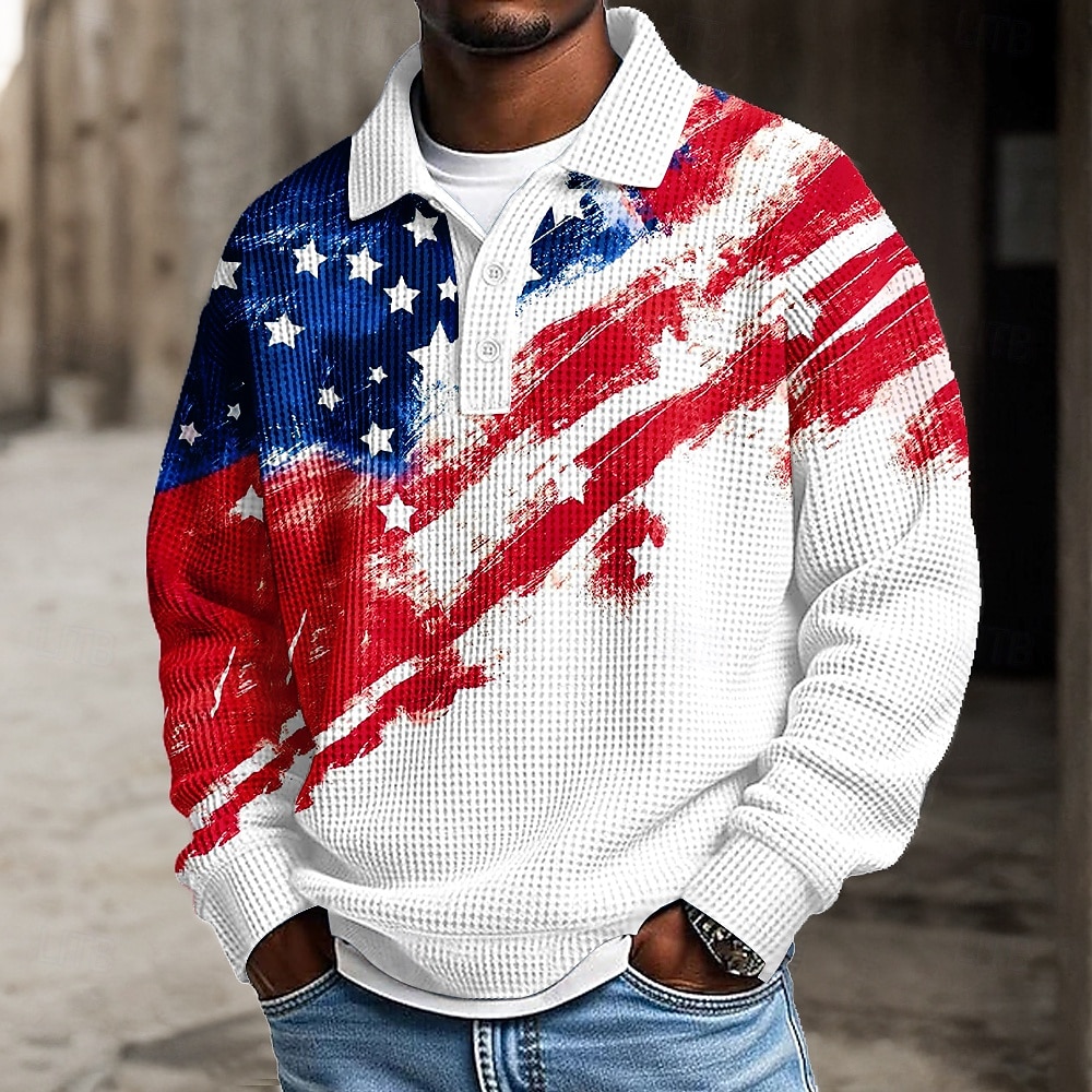 4. Juli 2026 250. Herren Amerikanische US-Flagge Polo Textur Langarm Polo-Shirts Revers Lässig Athleisure Alltagskleidung 3D-Druck Frühling Herbst Winter Weiß 1 Weiß 2 2026 - $28.99 –P2