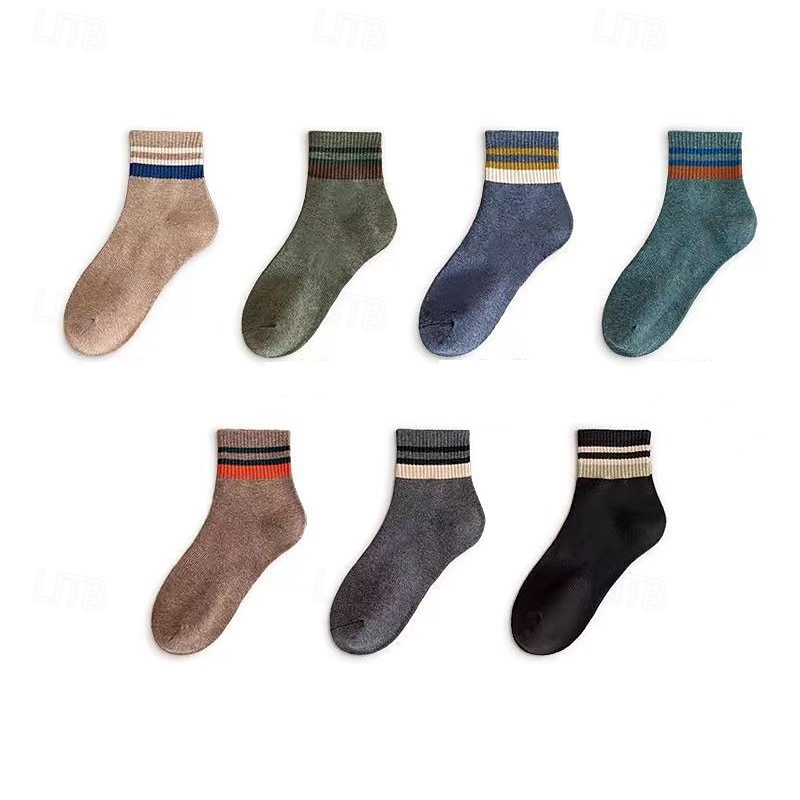 Муж. 7 пар Носки Носки для бега Повседневные носки Синий Черный Цвет Полоски на открытом воздухе Отпуск На каждый день Средней плотности Весна Осень Мода Уличный стиль 2026 - $6.99 –P8