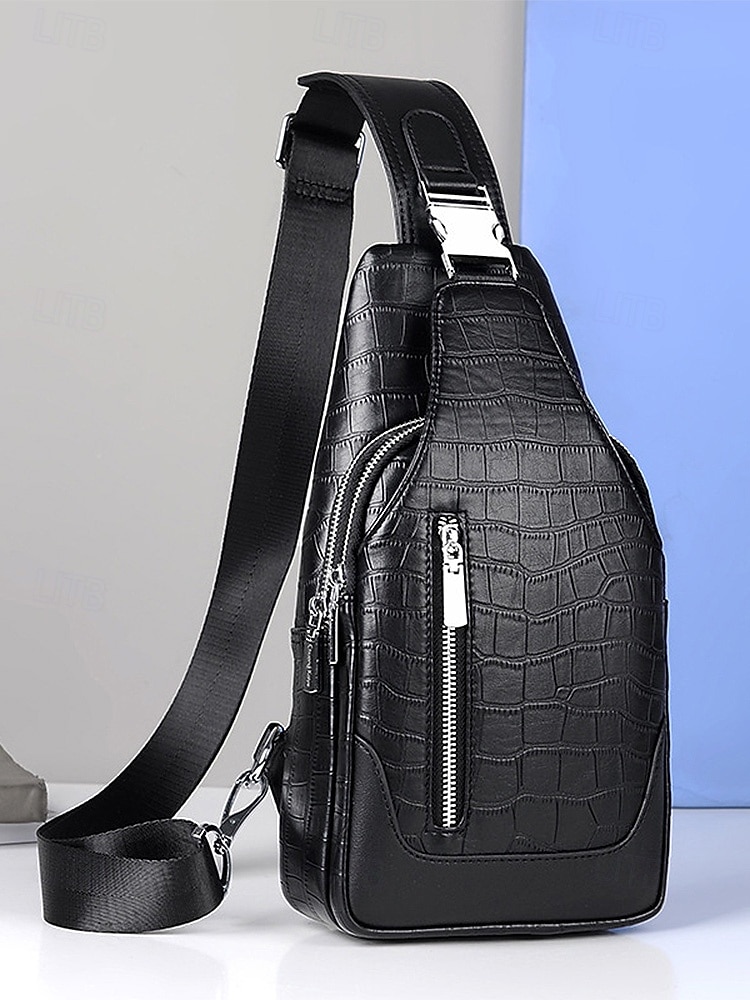 תיק עור לגברים, עמיד למים ועמיד, קיבולת גדולה, דוגמת תנין אופנתית לשימוש חיצוני ויומיומי 2026 - $46.99 –P3