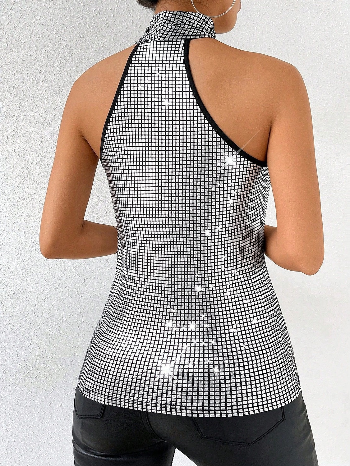 Femmes Débardeur caraco Paillettes Couleur Unie Élégant Occasionnel Sans manches Col Halter Hauts Réguliers Quotidien Fête Argent Été Printemps de 2026 ? $21.99 –P2