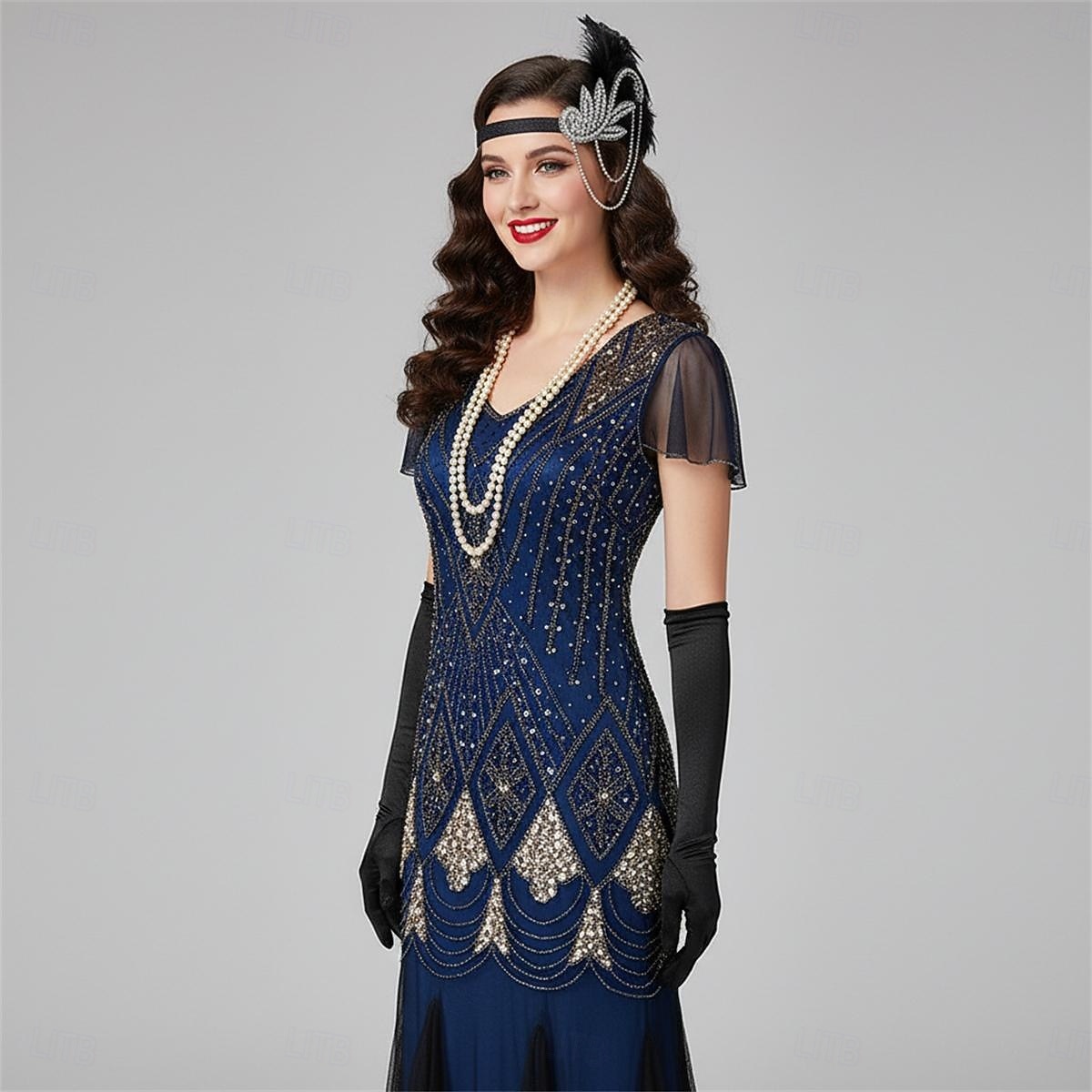 Σετ Δροσμός 20ετών 1920 Μακρύ Φορέματα Τουαλέτα Σύνολα με αξεσουάρ Κοντά μανίκια Το Great Gatsby Καλεσμένος γάμου Πούλιες Λαιμόκοψη V Φανταχτερή Φόρεμα Γυναικεία 2026 - $79.99 –P11