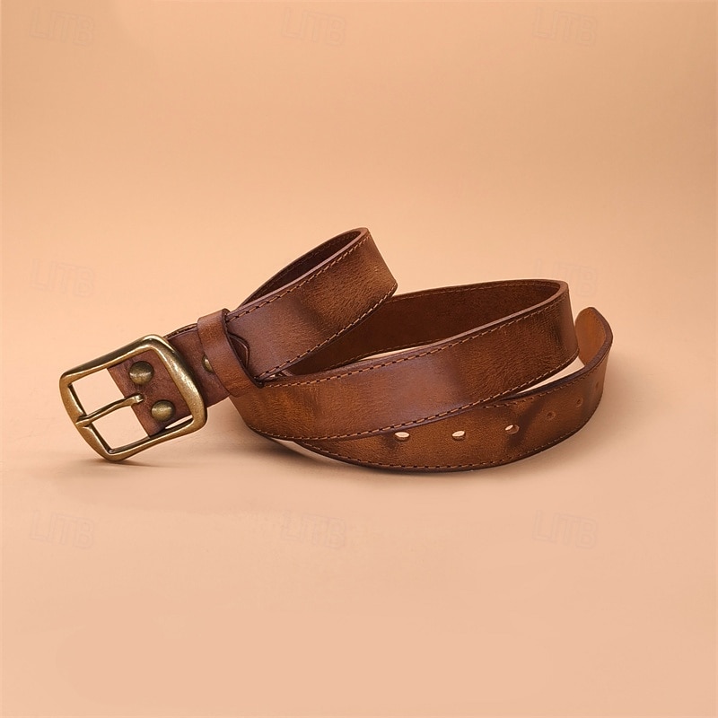 Men's Genuine Leather Belt Belt Brass Square Buckle Dermis Alloy Vintage Durable Adjustable Plain Black Kakhi Outdoor Daily Waist Belt 2026 - $32.99 –P10