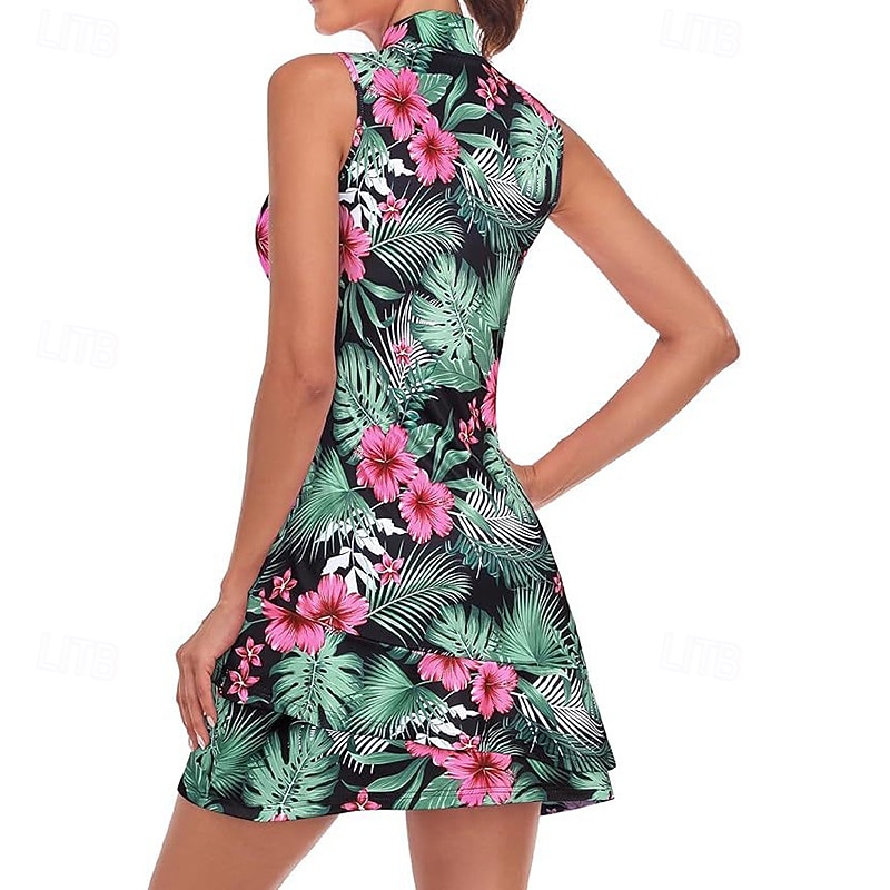 Damskie Graficzny Solidne kolory Sukienka do tenisa Sukienka sportowa Odprowadza wilgoć Oddychający Bransoletka tenisowa Obuwie sportowe Bieganie Kołnierz zapinany na zamek Sukienka Czarny Biały 2026 - $26.99 –P17