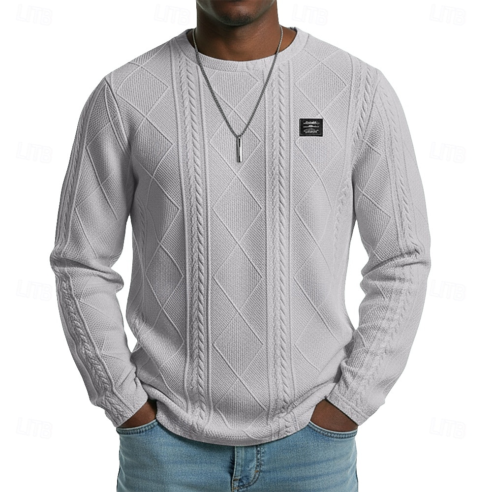 Муж. Футболка Рубашка с длинным рукавом Длинный рукав Вырез под горло Весна Осень Зима Геометрический принт Полотняное плетение Пит Стрип Мода Оригинальный рисунок Классический Жаккард Вязанная 2025 - $22.99 –P6