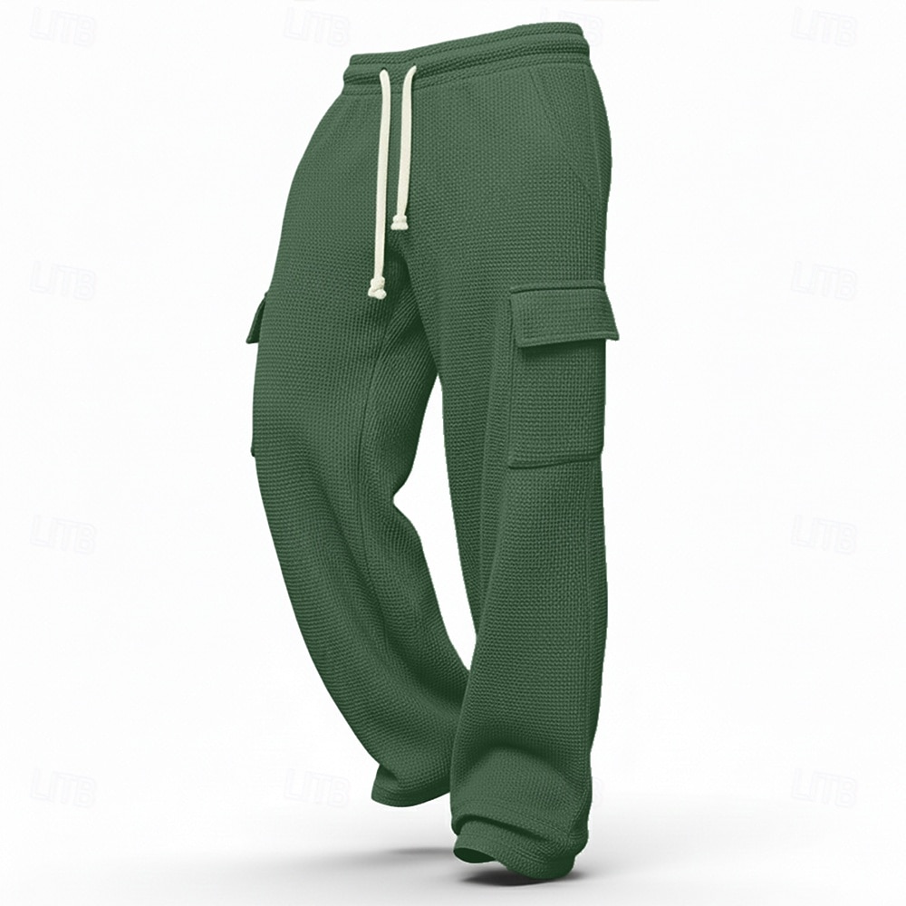 Herren Waffel Cargo-Hosen Cargo-Jogginghose Hose Gerade geschnittene Sweatpants Kordelzug Elastischer Bund Mehrere Taschen Einfach Feuchtigkeitsableitend Atmungsaktiv Volle Länge Sport im Freien 2026 - $22.99 –P10