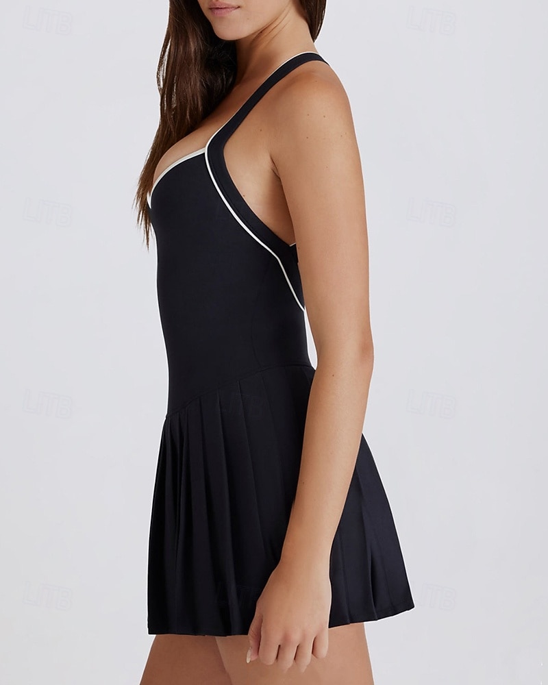 Per donna Tinta unita Gonne a pieghe Abito sportivo Vestito all'americana Reggiseno incorporato Traspirante Tennis Atletico Corsa Vestito Nero Bianco Giallo Abbigliamento da tennis del 2026 a $51.99 –P2