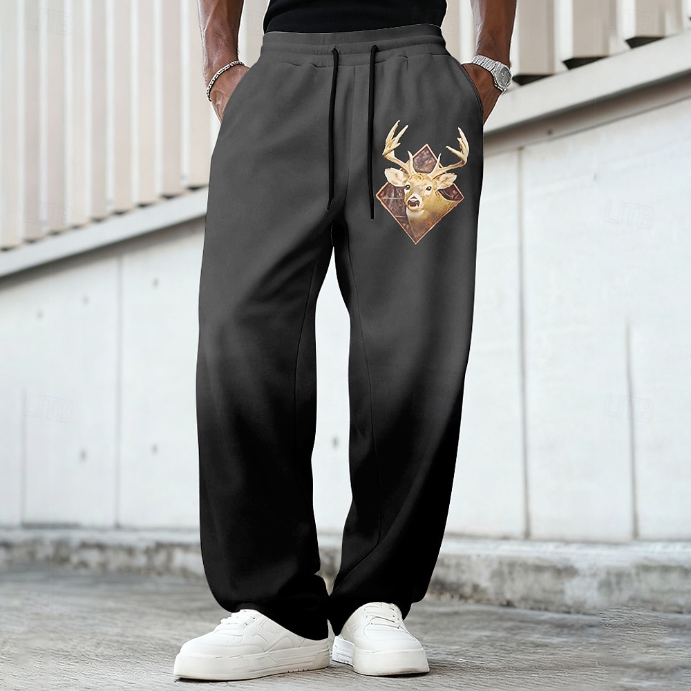 Men's Reindeer Gradient Color Sweatpants Trousers Casual Pants Mid Waist Vintage Retro Outdoor Hunting Workout Elastic Drawstring Waist Straight Leg Pants with Pockets Spring Fall 3D Print Brown 2026 - $22.99 –P4