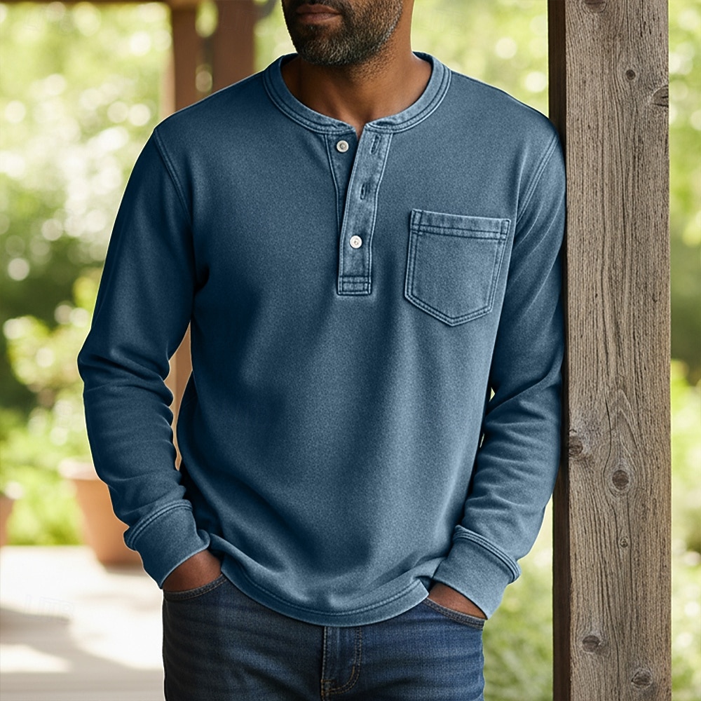 SoftFade™ Herr Henley Skjorta 100% Bomull Syra Tvättad Skjorta T-shirt Tee Lång Ärmar Vintage Fast Retro Vintage Avslappnad Vintage Stil Garment Dyed Blekt Henley Avslappnad Vår Höst Rosa Lila Henley 2026 - $31.99 –P2