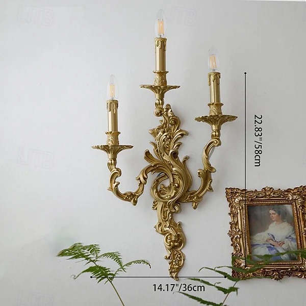 Candelabro de parede francês tradicional de luxo em latão esculpido com 2/3 lâmpadas para quarto. de 2026 por $486.29 –P8