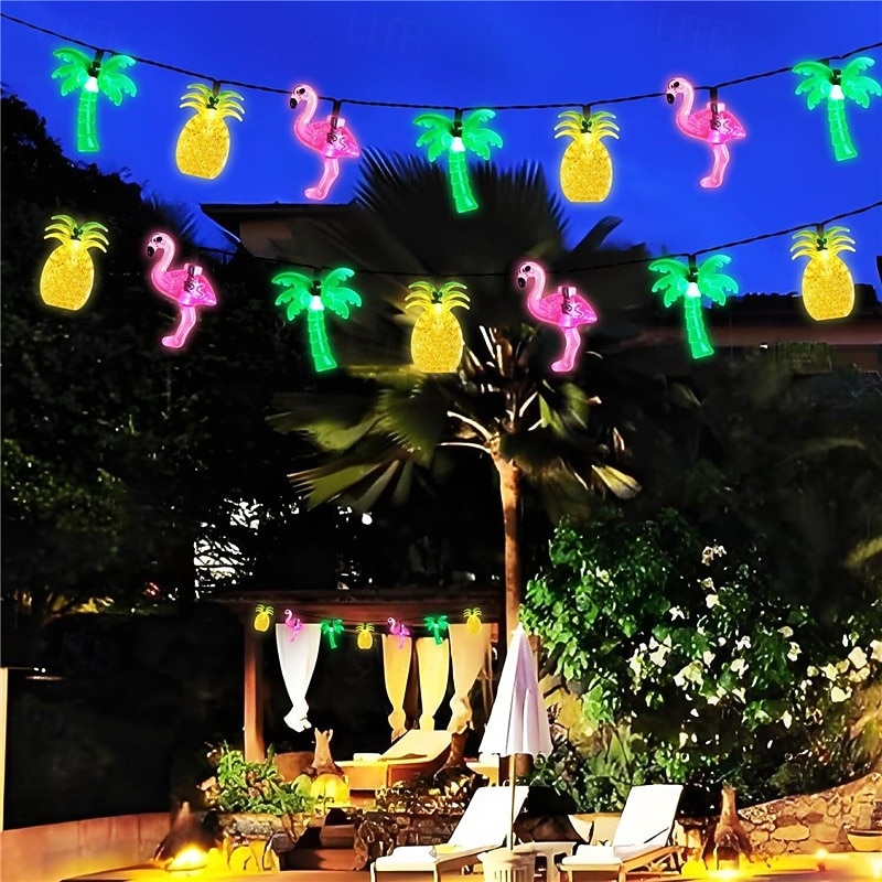 Șnur luminos tropical cu LED-uri, modele de ananas, flamingo, palmieri, luminițe de zână alimentate de baterii AA pentru decorul camerei, iluminat festiv multicolor, iluminat ambiental tematic ideal, 2026 - $17.99 –P6