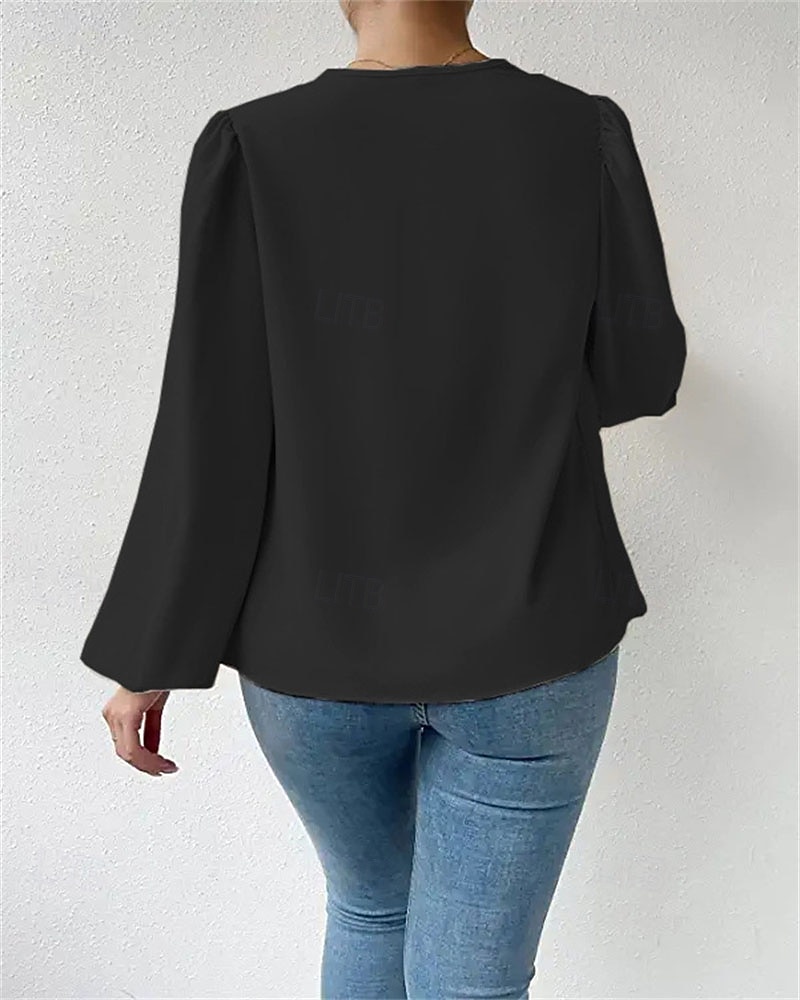 Damen Hemd Elegant Satin-Top Bluse Gerafft Patchwork Drapiert Einfarbig Einfach Elegant Vintage Täglich Langarm Laternenärmel Asymmetrisch Normale Oberteile Täglich Arbeit Ferien Blau Schwarz Wei 2026 - $25.99 –P4