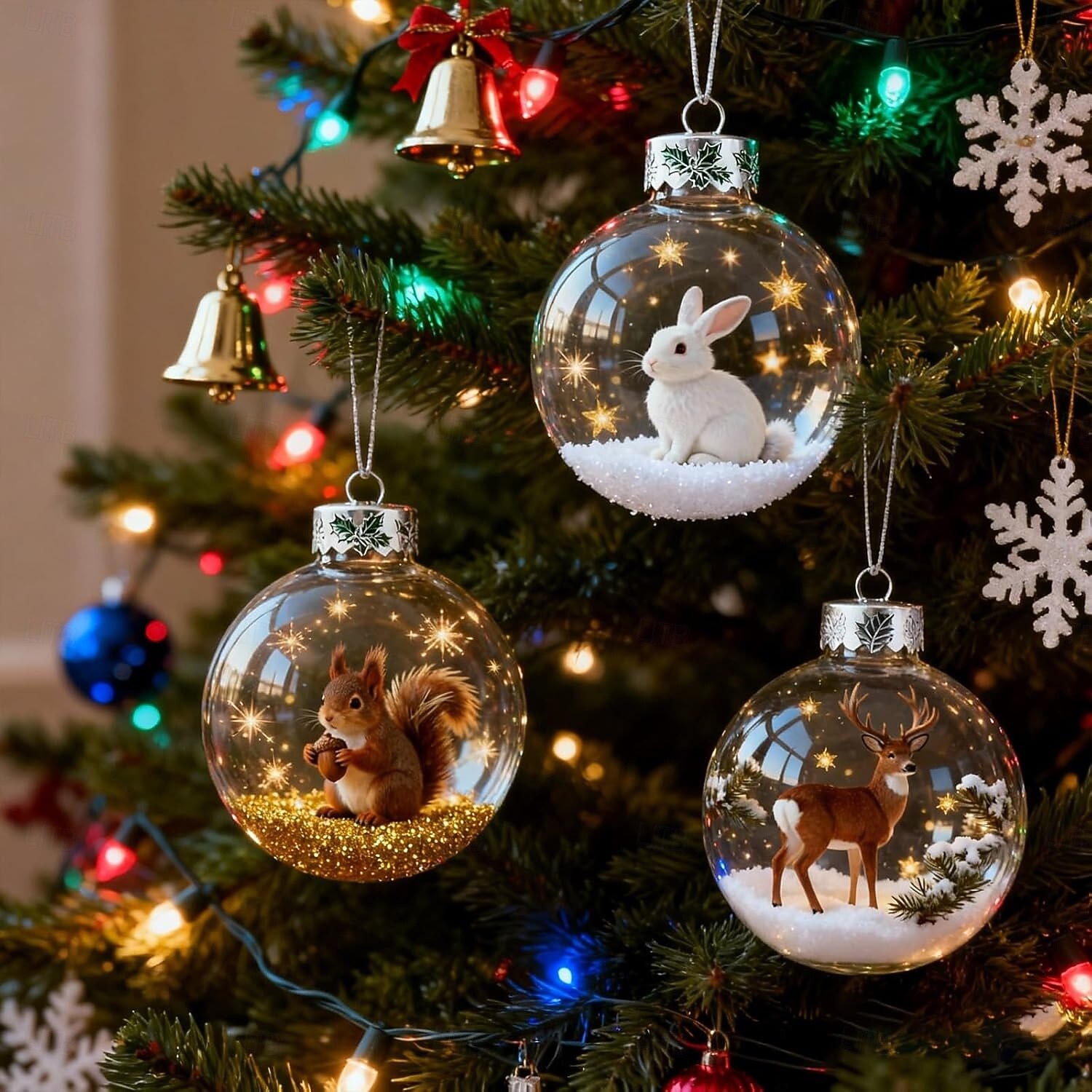 Akrylová ozdoba s motivem divoké zvěře, ručně vyrobená 3D vánoční dekorace se zvířaty, luxusní zimní vánoční dekorace na stromeček. &dárky, třpytivé hvězdné akcenty 2026 - $10.99 –P3