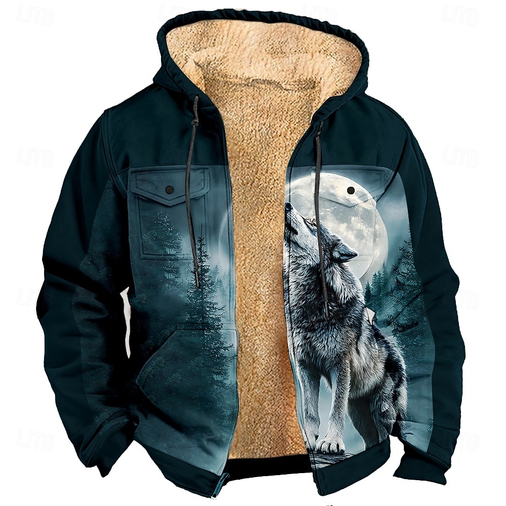 Per uomo Lupo Pile Felpa con Cappuccio Giacca di pelle Felpa Moda Cool Quotidiano Vintage Retrò Con Cappuccio Caccia Blu 1 Blu 2# Cerniera Tasca Autunno Inverno progettista S M L XL XXL XXXL del 2026 a $44.99 –P2