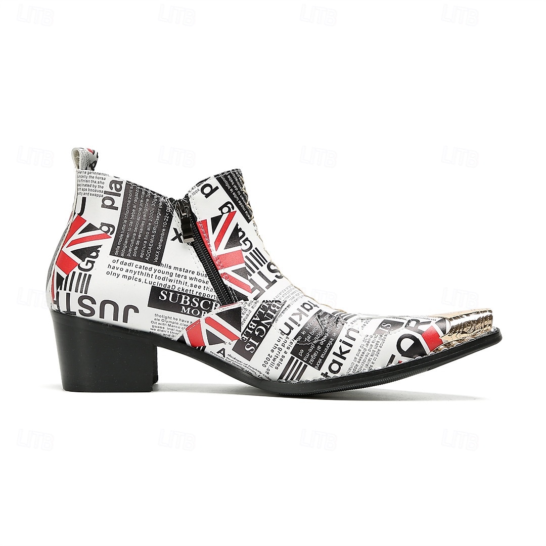 Miesten sanomalehtikuvioiset nilkkurit - ainutlaatuinen nahkamuotoilu rohkeilla kuvioilla, täydellinen katutyyliin ja rentoon kokoontumiseen 2025 - $139.99 –P7