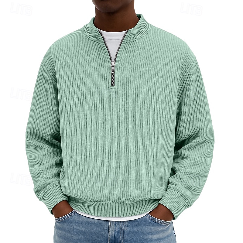 Men's Sweatshirt Corduroy Pullover Quarter Zip Sweatshirt Black Light Green Burgundy Navy Blue Dark Green Standing Collar Plain Textured Casual Daily Sports & Outdoor Streetwear Cool Sportswear 2026 - $24.99 –P5