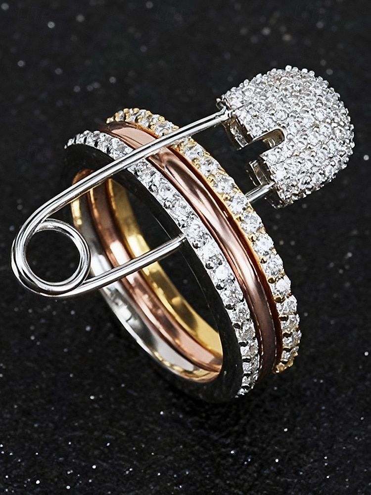 Dámský vánoční měděný prsten - elegantní tříbarevný design s čirými kameny, ideální jako sváteční dárek, slavnostní a stylový doplněk pro běžné i formální příležitosti 2026 - $11.99 –P6
