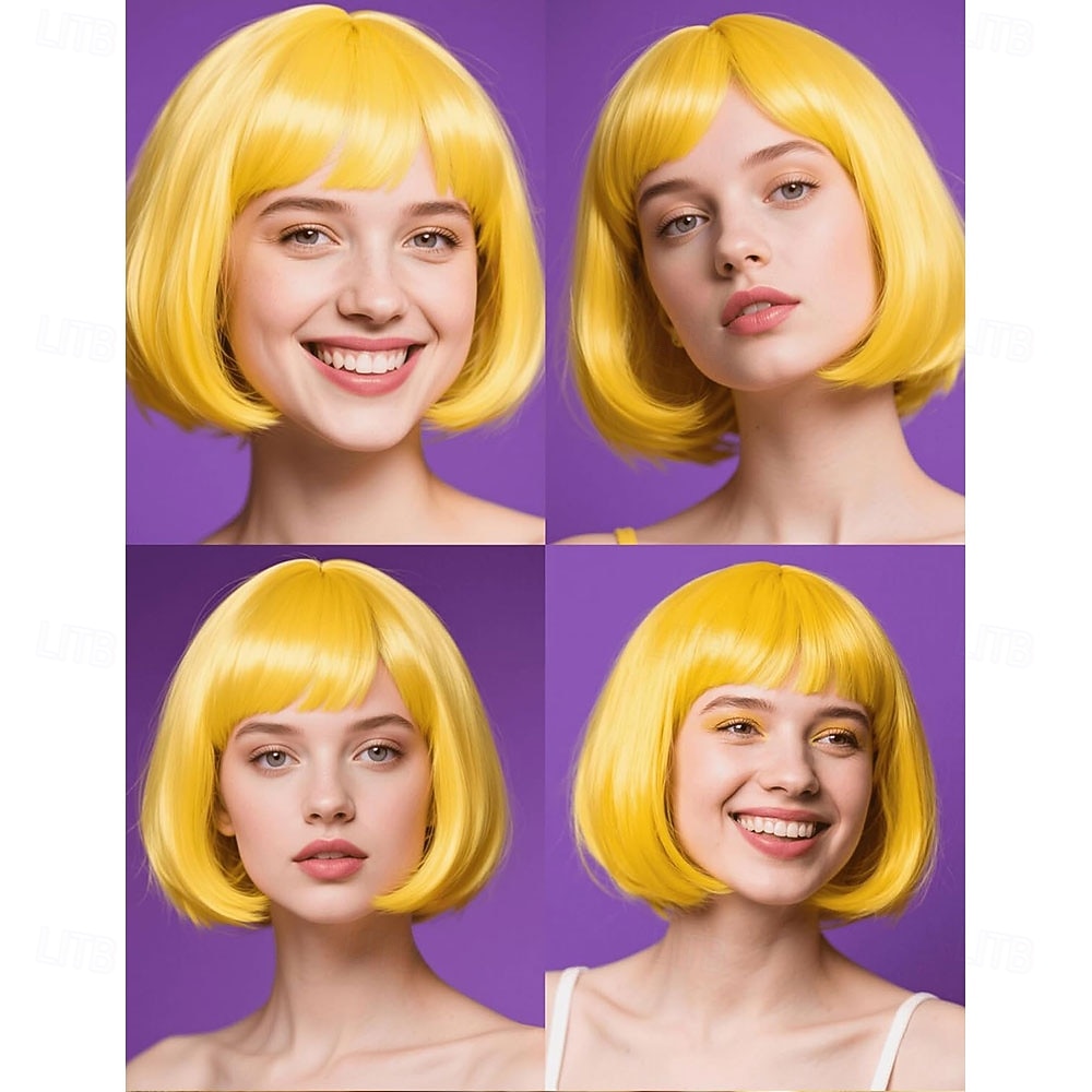 2026年 カーニバルウィッグ2026 ブロンド ピンク レッド ストレート ボブ ショート 合成フェスティバルウィッグ マルディグラ パレード コスプレ衣装ヘア のために 女性  コレクション – $21.99 –P2