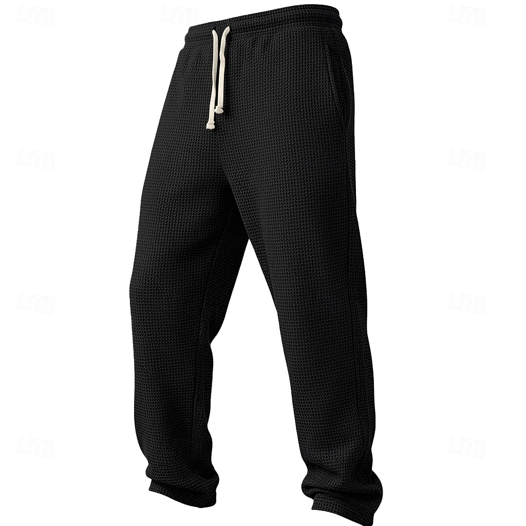 Men's Waffle Sweatpants Trousers Straight Leg Sweatpants Waffle Pants Drawstring Elastic Waist Plain Breathable Full Length Casual Daily Outdoor Vacation Classic Style Black White Micro-elastic 2026 - $25.99 –P5