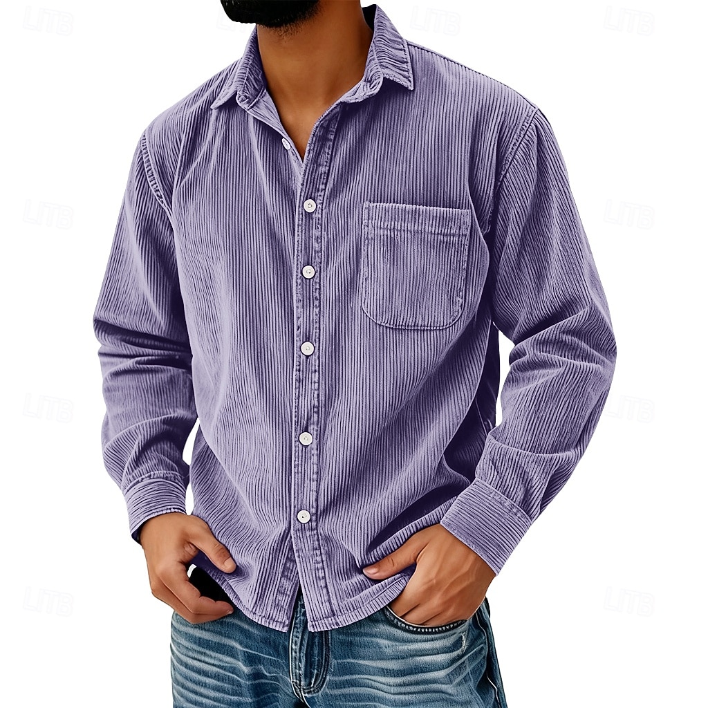 Per uomo Camicia Camicia casual Camicia di Velluto a Coste Blu Nero Viola Grigio Manica Lunga Semplice Bavero Casuale Uscire Tasca Abbigliamento Moda Retrò Vintage Casual del 2025 a $25.99 –P1