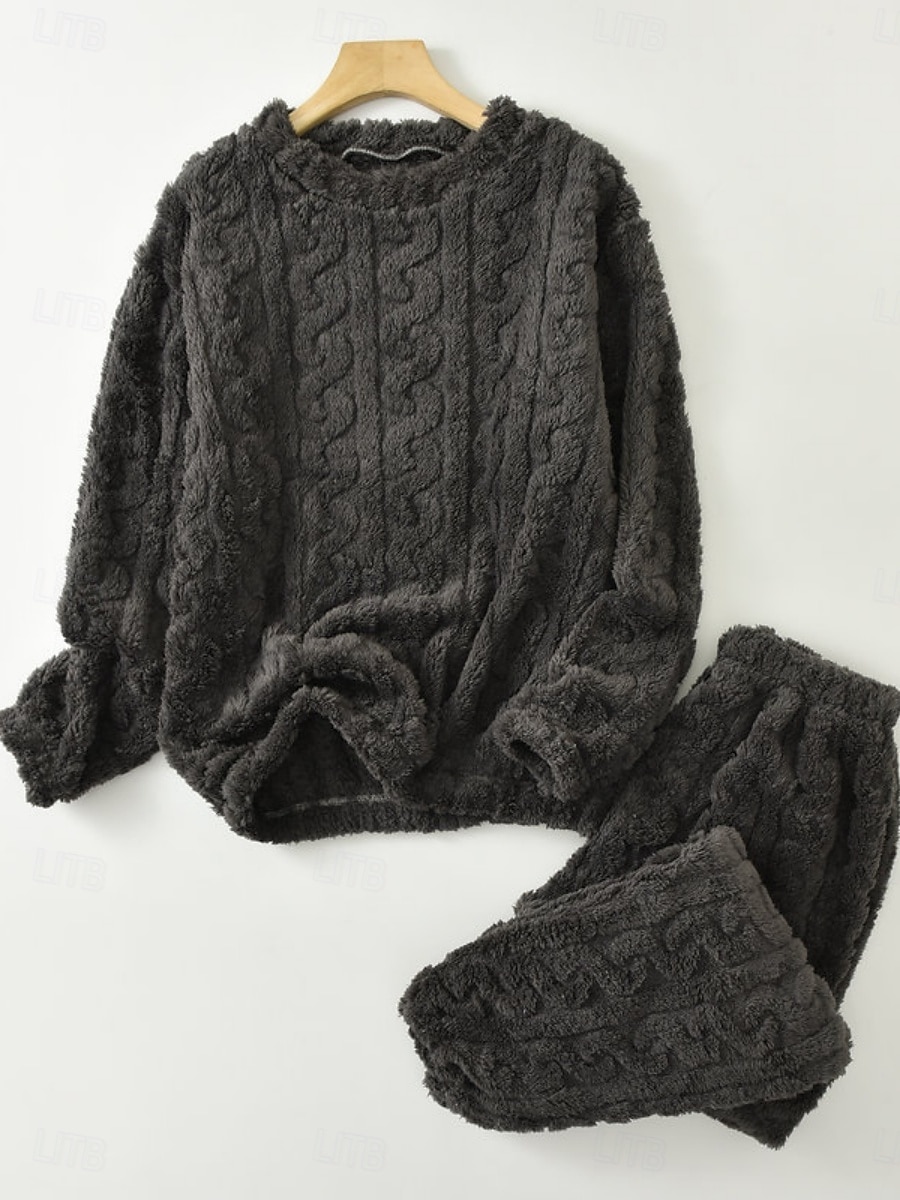 Női Pizsama Alkalmi Kényelmes Tiszta szín Rugalmas derék Nadrág Otthon Napi Hosszú ujj Terített nyak Fehér Rubin Sötétkék Bíbor Khakizöld Tavasz Ősz Tél Laza öltözet 2026 - $24.99 –P20