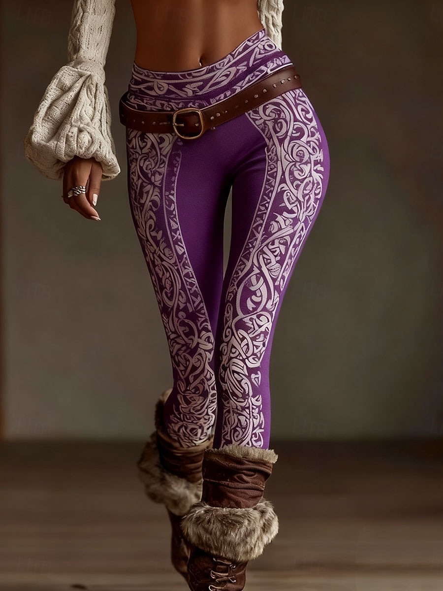 Dam Damasker Semester Vintage Etnisk Stil Ankellång Hög midja Grafisk Geometrisk Mjuk Bekväm Elastisk Dagligen Hem Utomhus Svart Blå Purpur Kaffe Vår Höst Vinter Smal passform 2026 - $21.99 –P4