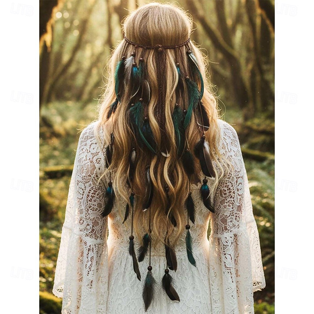 Carnival 2026 Rio Carnival Samba Accessories Bohemian Feather Hair Extension Headband - Hippie Adjustable Braided Hairpiece with Beads Brazil Festival Performance Costume 2026 - $17.99 –P3