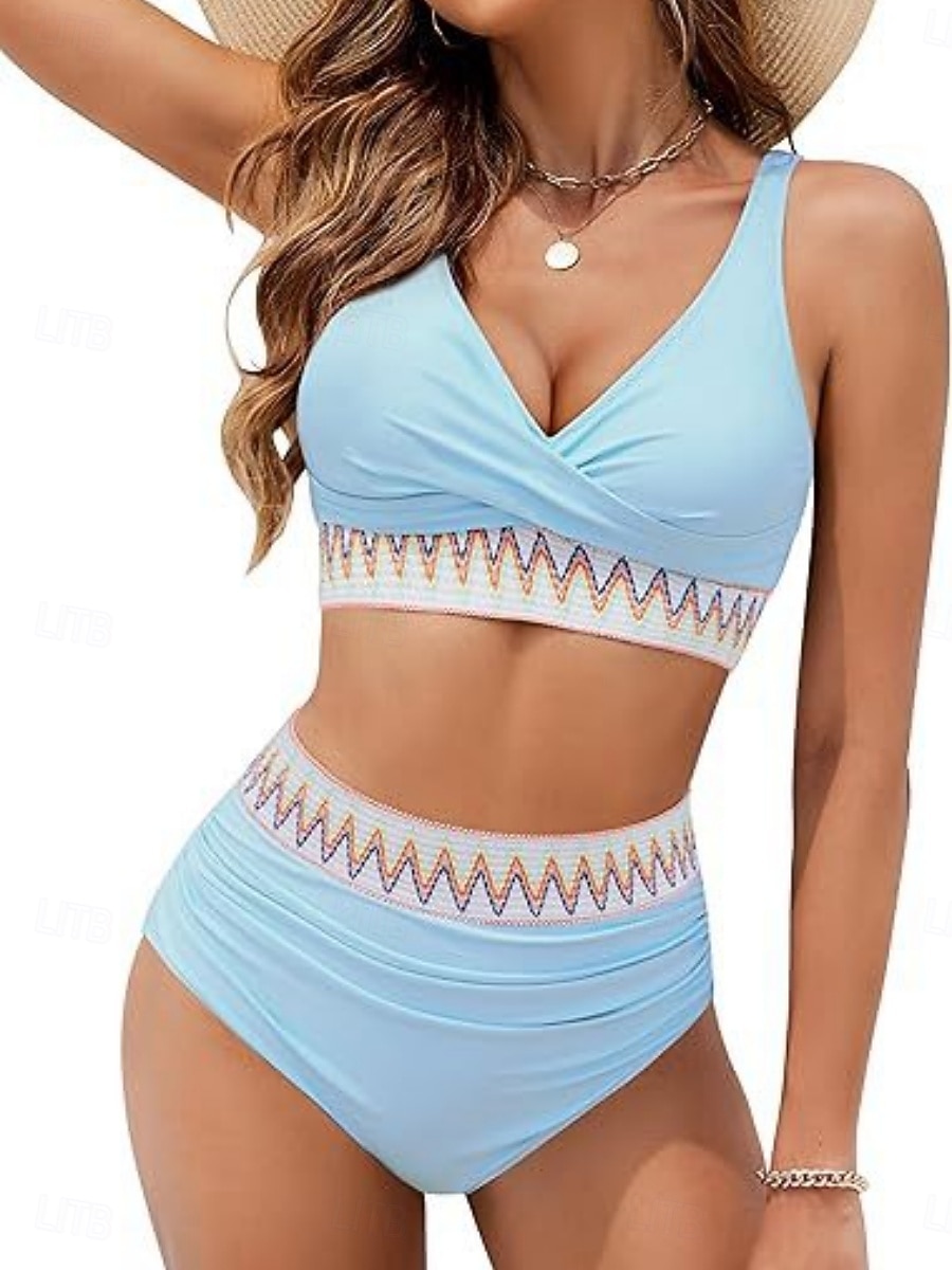Costum de baie pentru femei bikini cu 2 piese cu umeri cu arcuri subțire fără spate de vacanță pentru plajă solid decolteu în V fără mâneci 2026 - $24.99 –P5