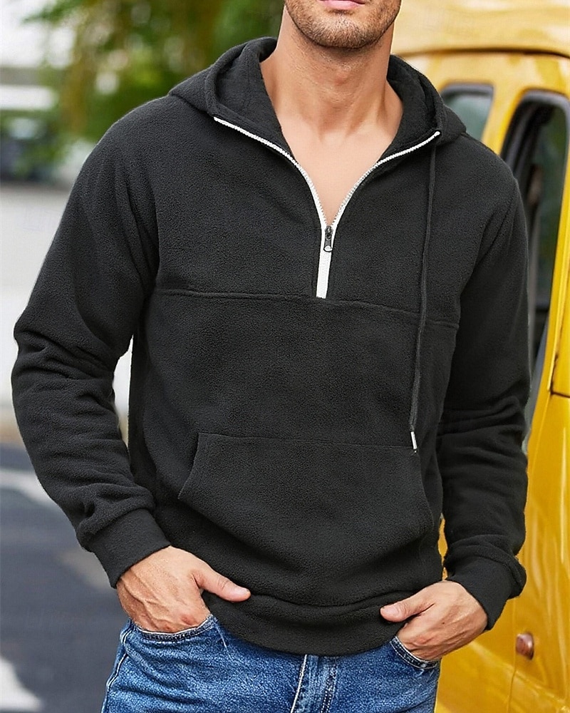 2026年 男性用 パーカー クォータージッパーパーカー フリースパーカー ブルー ブラック パープル ライトグレー ダックグレー フード付き 平織り ジッパー ポケット スポーツ 日常 祝日 ポリエステル ストリートファッション ベーシック カジュアル 秋 冬 衣類 パーカー トレーナー  コレクション – $32.99 –P14